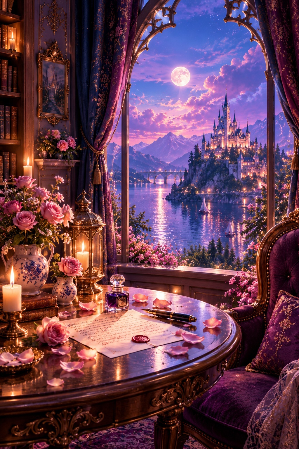 Candlelit romantic writing desk