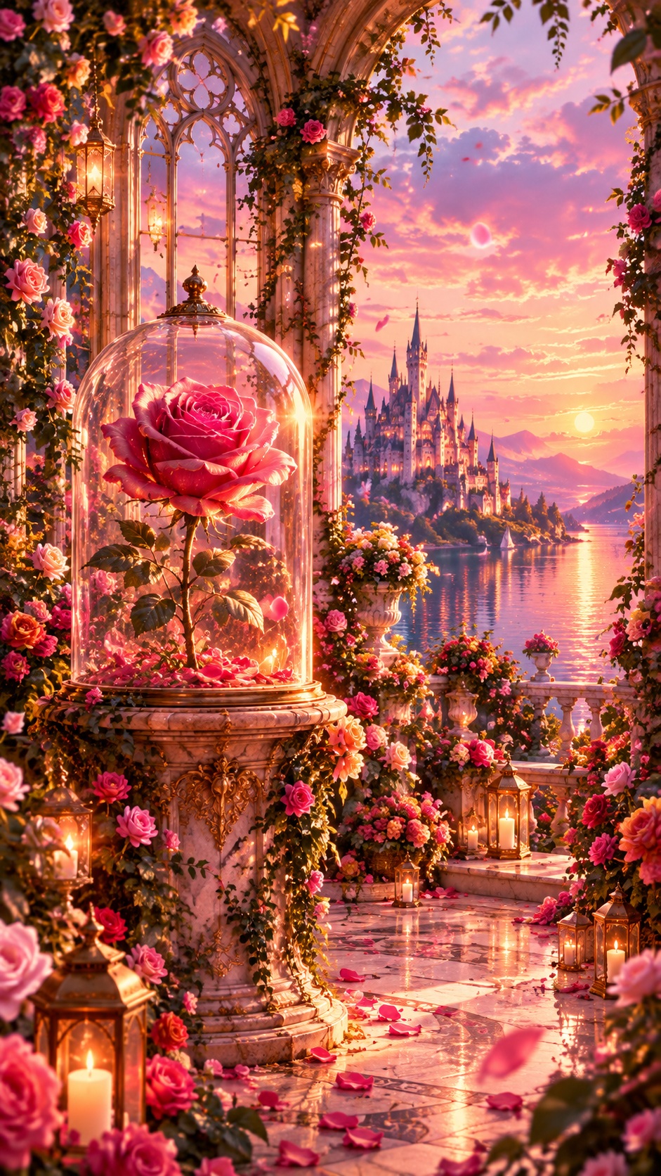Rose-filled romantic castle garden